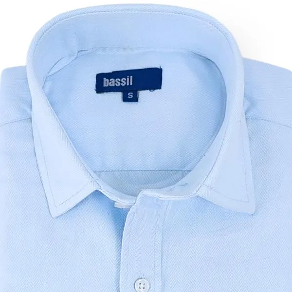 CAMISA CELESTE MANGA LARGA CON TEXTURA ESPINA DE PESCADO