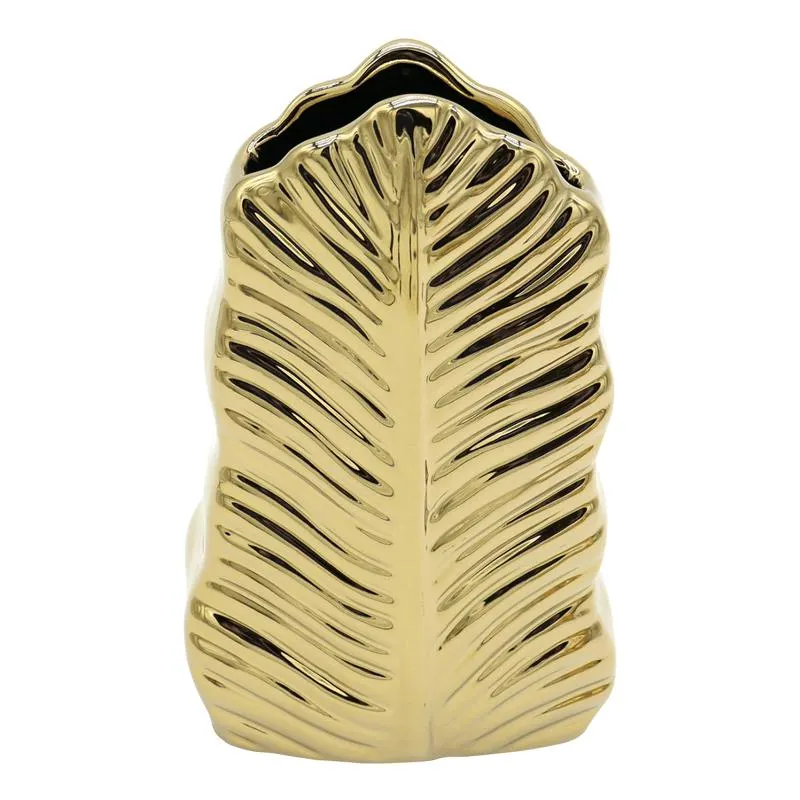 Florero de Cerámica Diseño de Hoja 30cm Oro
