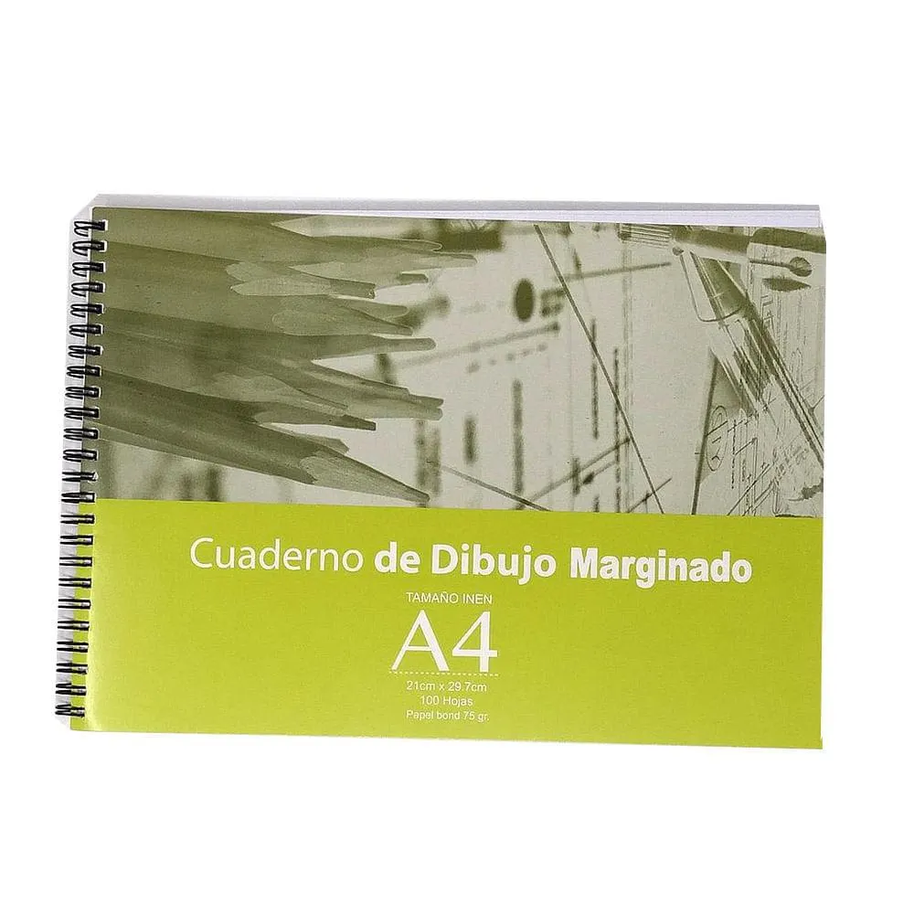 Cuaderno Espiral A4 50hjs Con Margen De Dibujo 75gr
