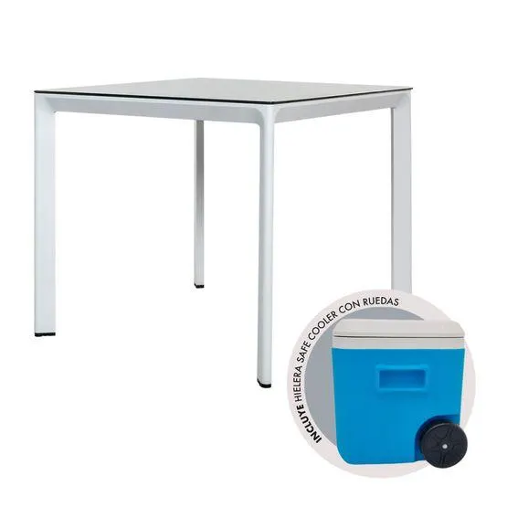Mesa Comedor Ainbo + Hielera Safe 45L | Blanco