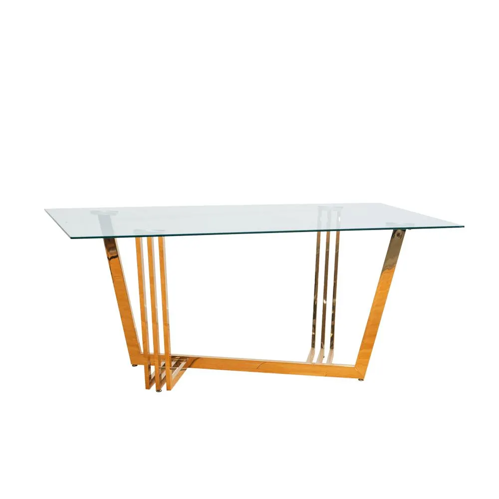 Mesa de Comedor Rectangular Nora| Bi Color Vidrio/Dorado