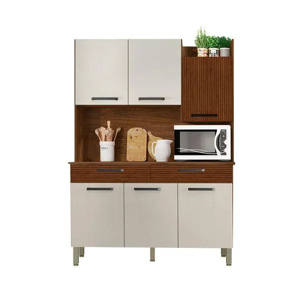 Mueble De Cocina Modena | Bi Color Nogueira / Blanco Antiguo