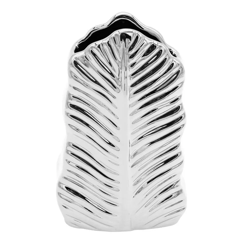 Florero de Cerámica Diseño de Hoja 30cm Plata