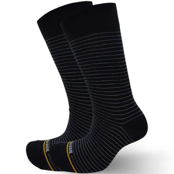 Medias de caballero con diseño negra de lineas blancas