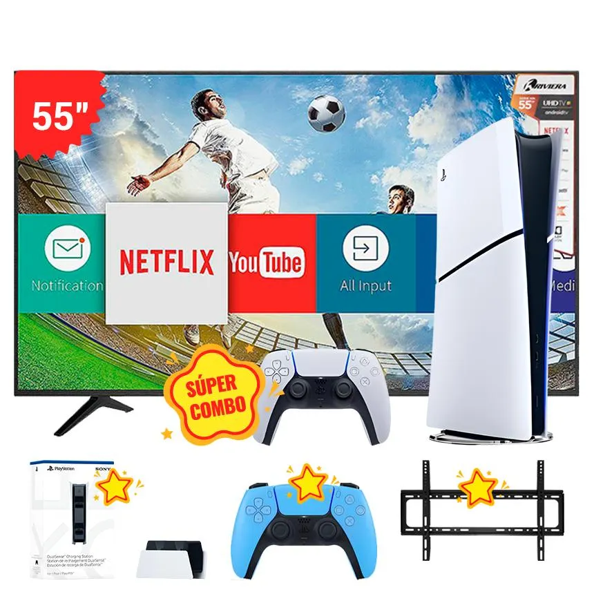COMBO RIVIERA 55" (RLED-GLT55HIKA5) + SONY PS5 SLIM DIGITAL 1TB (SONCONPS5711719573982)