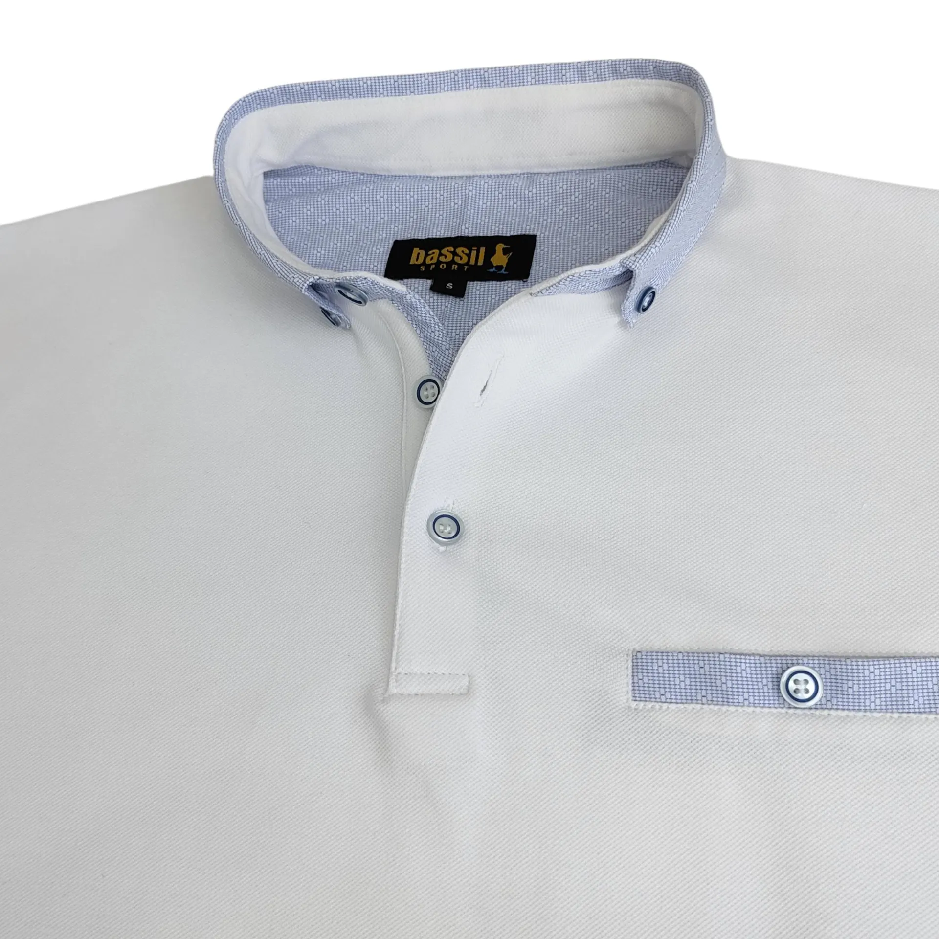 POLO BLANCA CON CUELLO COMBINADO