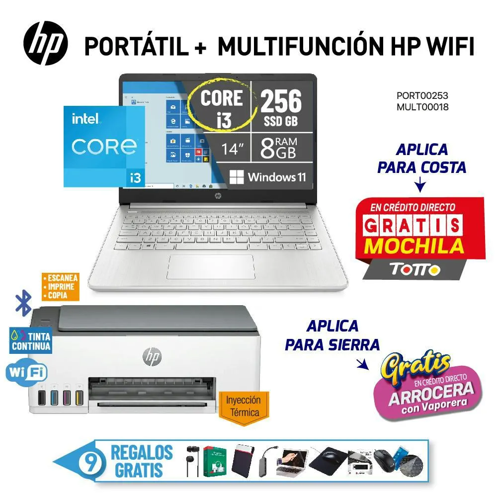 MEGA COMBO 1 PORTATIL HP + MULTIFUNCION HP WIFI
