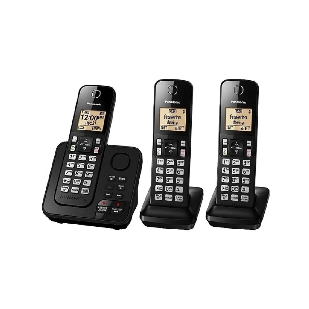 Teléfono Inalámbrico Panasonic Kxtgc363Lab P8885 | Tres Bases Con Altavoz Y Contestador Incorporado Color Negro