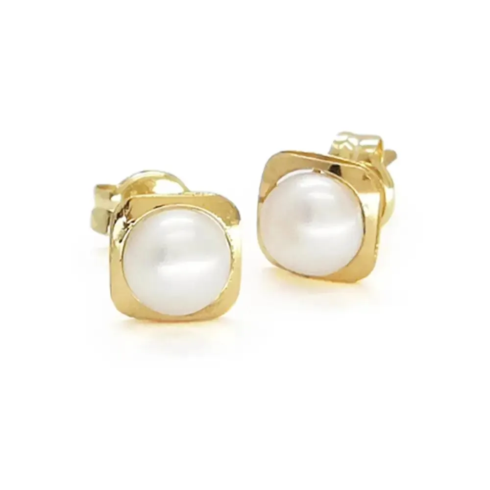 ARETES PERLAS BISEL CUADRADO