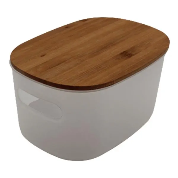 Canastilla Moderna oval lisa con tapa bamboo (6 L)