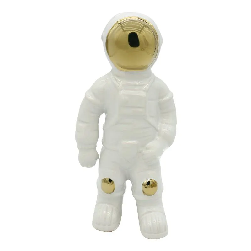 Adorno de Cerámica Astronauta 25cm Blanco Oro