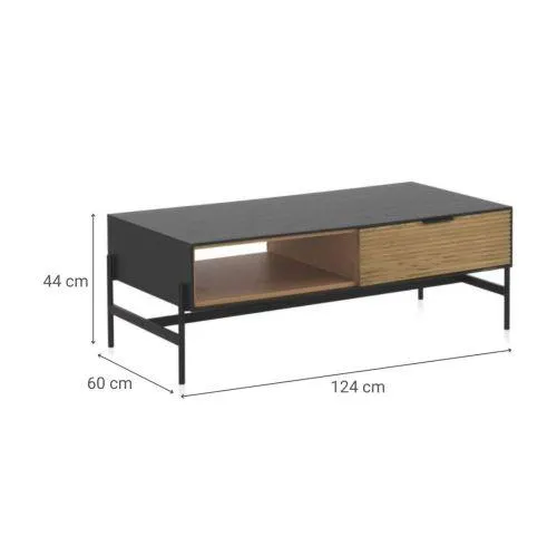 Mesa de centro de madera chapada en fresno de color negro con cajones naturales GABAR 10977