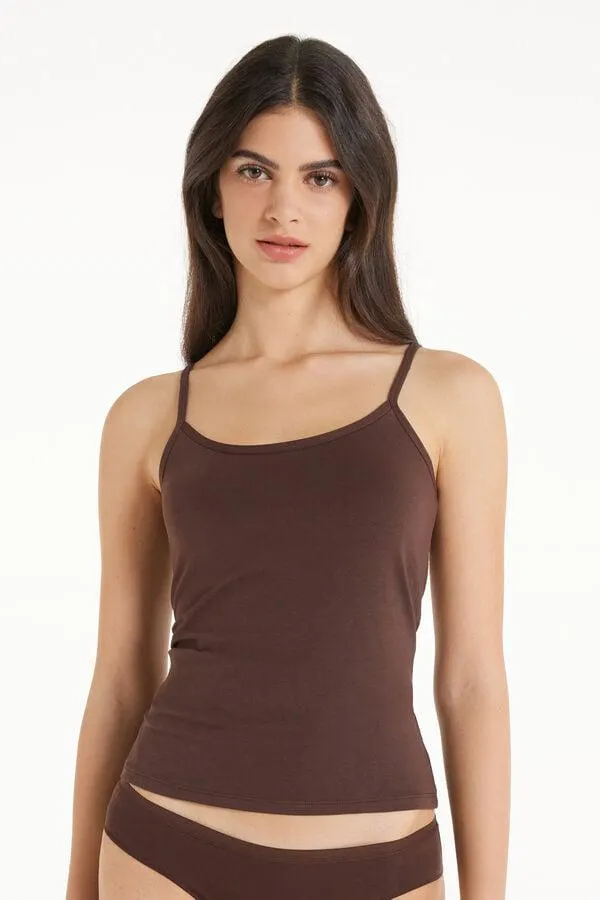 Camiseta de Tirantes Escote Redondo de Algodón Elastizado