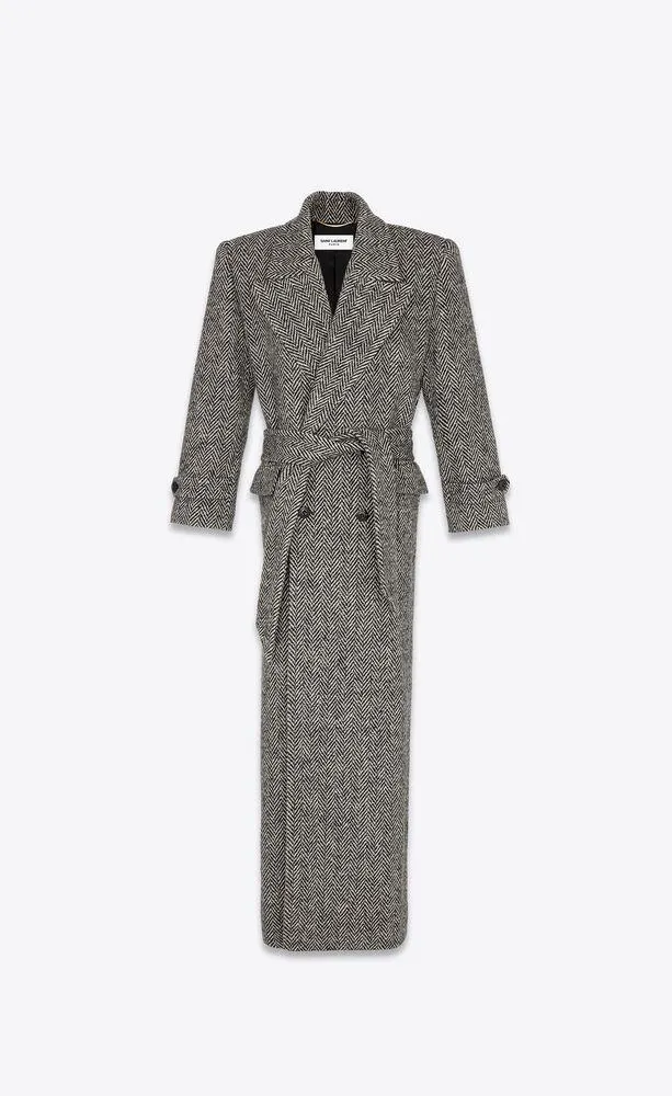 abrigo oversize de lana con motivo de espiga