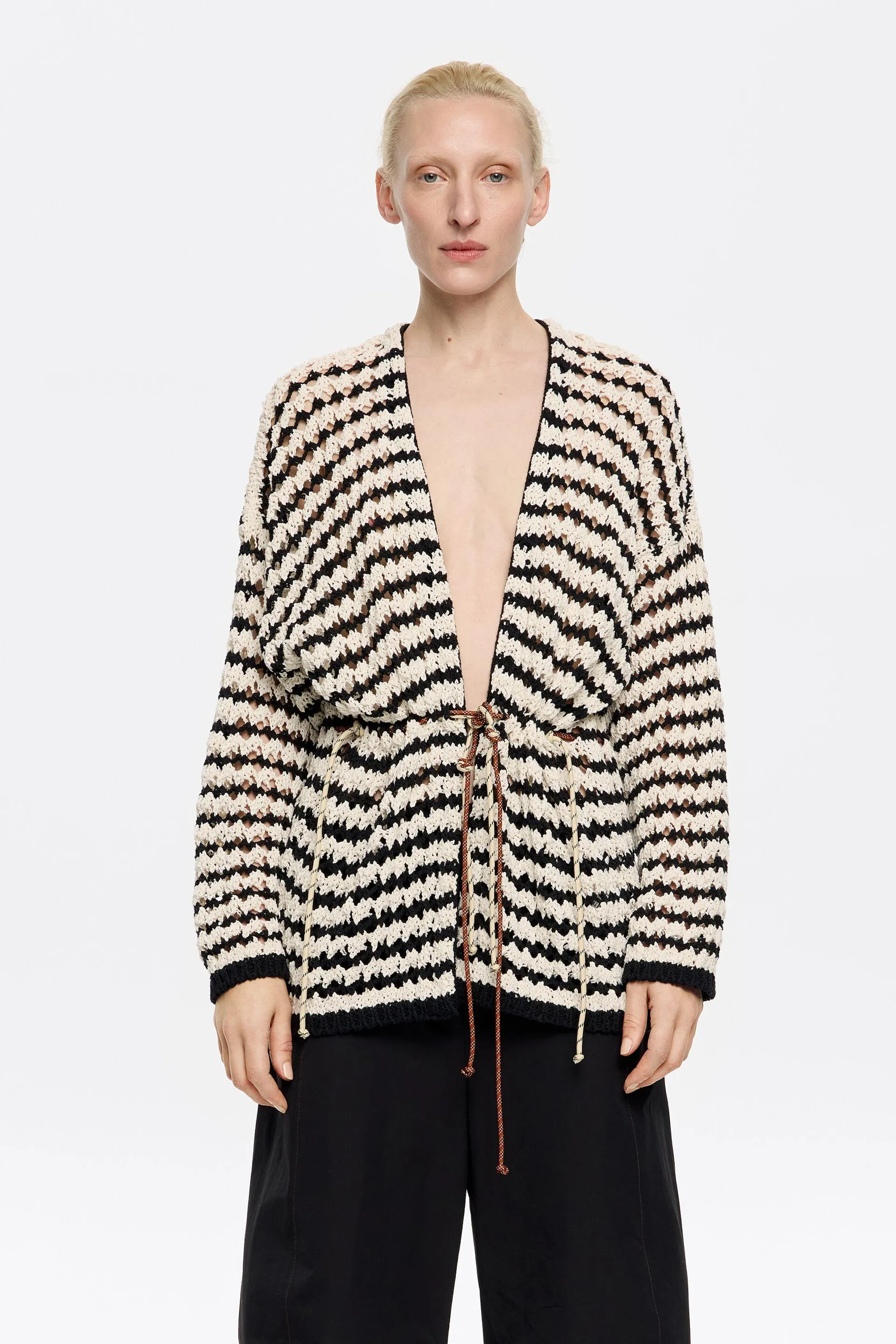 Cárdigan cintura ajustable rayas