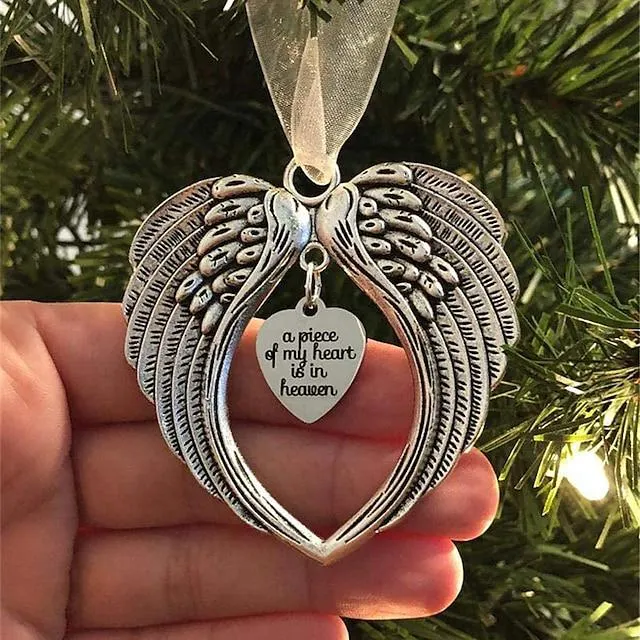 Adorno navideño de alas de ángel con decoración conmemorativa estilo cordón para regalo de condolencia de árbol para sus seres queridos en plata