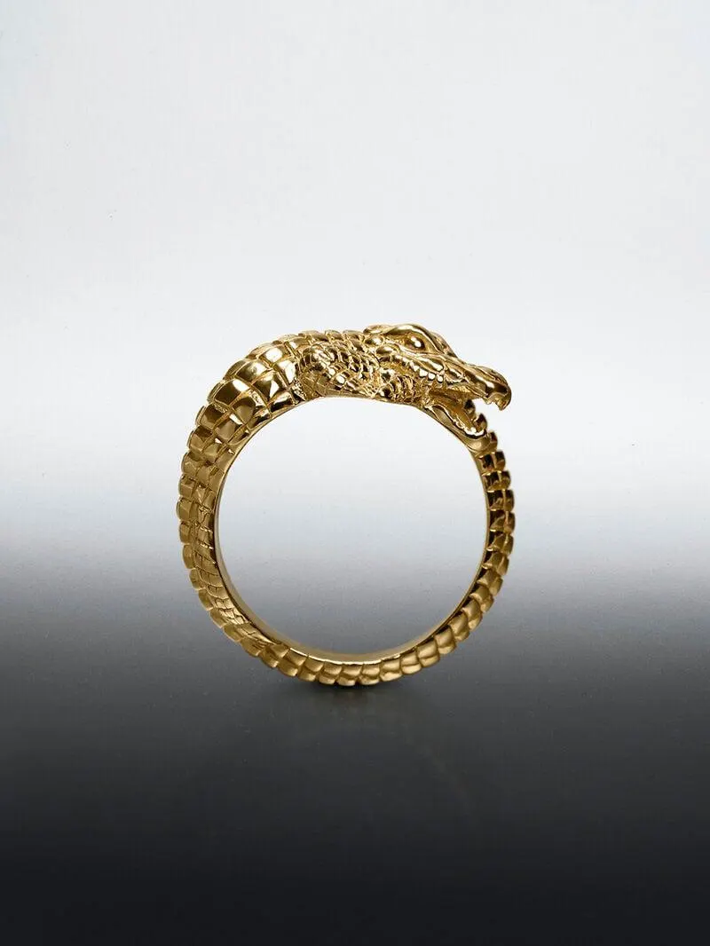 Anillo de plata 925 bañada en oro amarillo de 18K con forma de cocodrilo