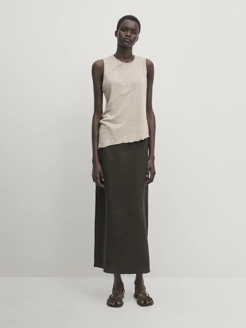 Top asimétrico manga sisa mezcla lino