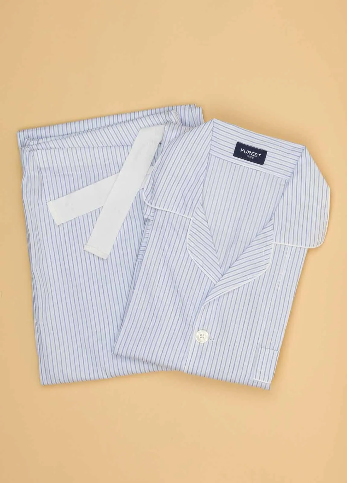 Pijama largo FUREST COLECCIÓN rayas celeste y blanco con funda incluida