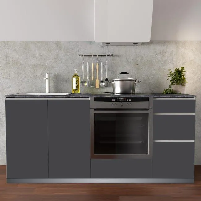 Cocina en kit Mikonos antracita mate 180 cm con 3 módulos bajos