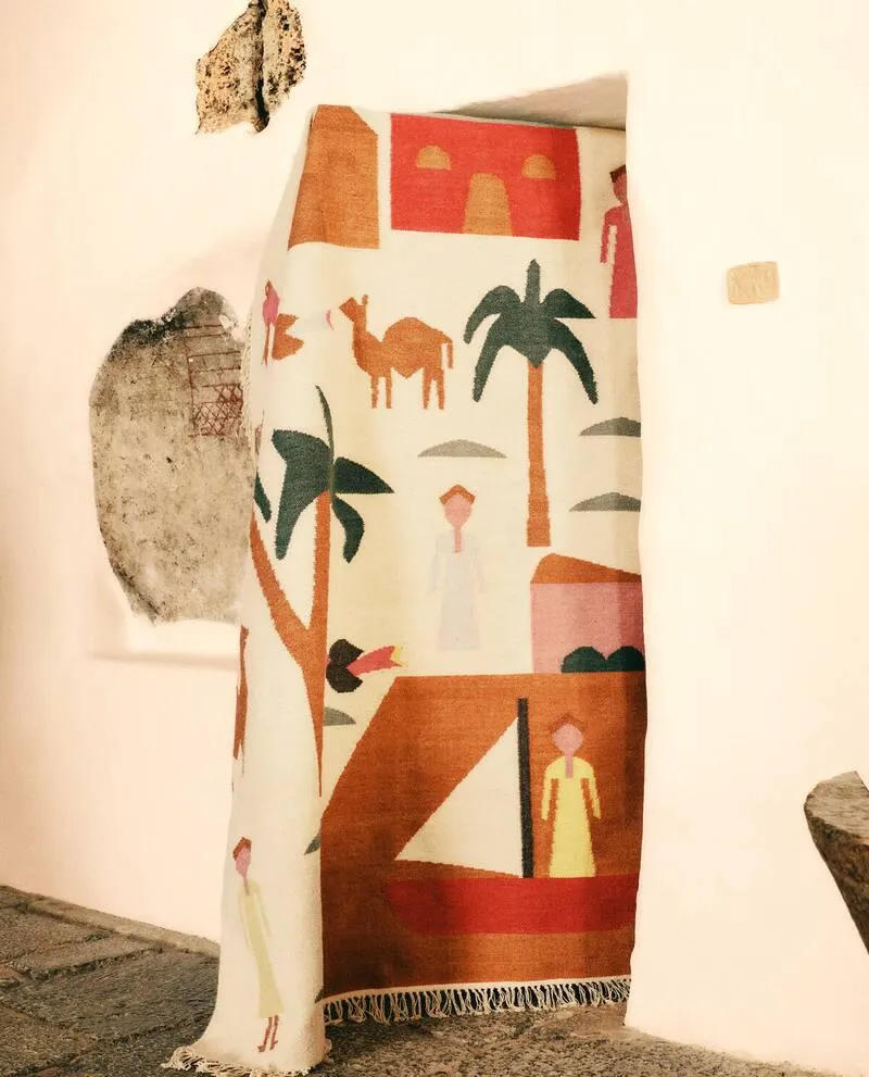 ALFOMBRA RECTANGULAR LANA ALGODÓN MOTIVOS CAMPESTRES