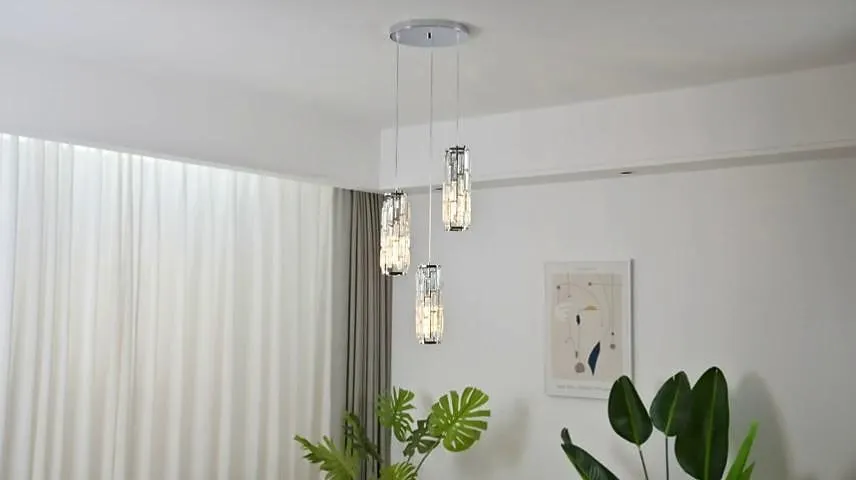 Lámpara colgante LED, iluminación colgante cromada/dorada, lámpara colgante moderna, mini candelabros de cristal, lámpara colgante ajustable para cocina, isla, comedor (1/3 de luz)