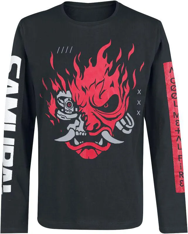 "A Cool Metal Fire" Camiseta Manga Larga Negro de Cyberpunk 2077