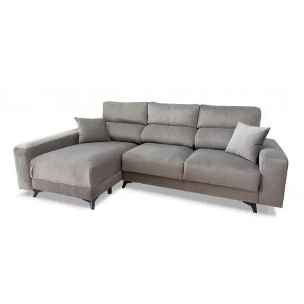 Sofá 3 plazas con chaiselongue reversible en gris 280cm.