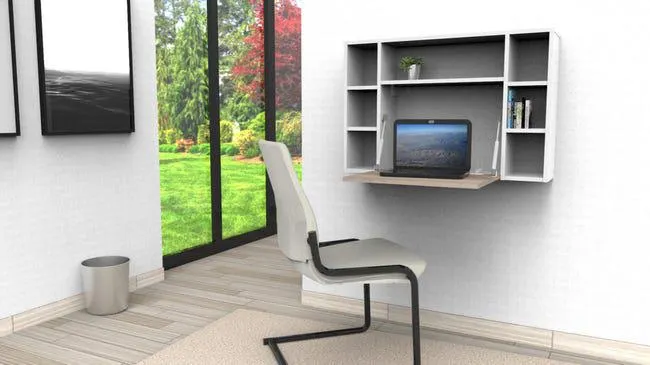 Mesa escritorio Omega blanco y roble claro 90x20x60 cm