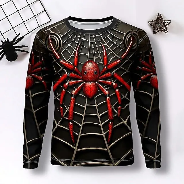 Jongens 3D SPIDER T-shirt Overhemd Lange mouw 3D-afdrukken Herfst Winter Sport Modieus Streetwear Polyester Kinderen 3-12 jaar Strakke ronde hals Buiten Casual Dagelijks Normale pasvorm