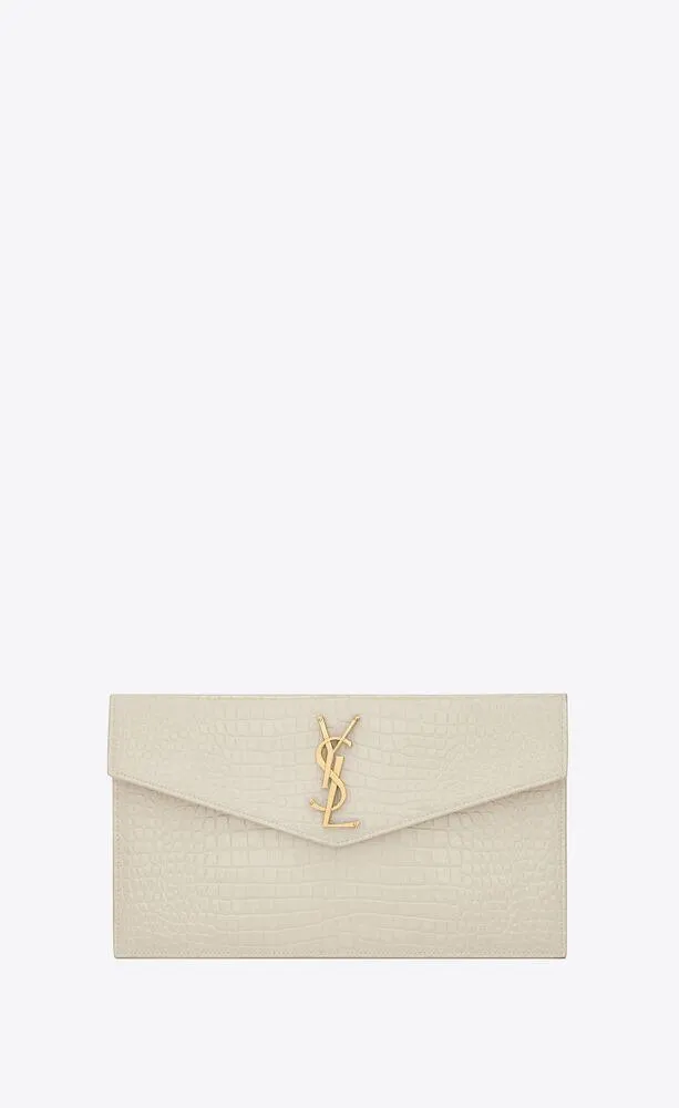 pochette uptown de piel repujada de cocodrilo brillante