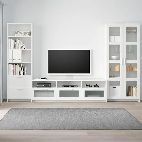 Mueble TV puertas vidrio, blanco,
