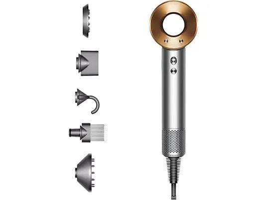 Secador - Dyson Supersonic™ Nickel/Copper, Accesorios, Tecnología Avanzada, 1600 W, Secado rápido, 3 Temp, Níquel/ Cobre