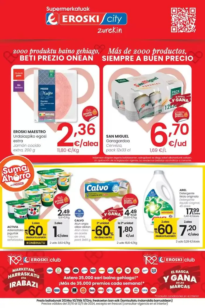 Catálogo de 2000 produktu baino gehiago, BETI PREZIO ONEAN SUPERMERKATUAK EROSKI 31 de octubre al 12 de noviembre 2024 - Página 1