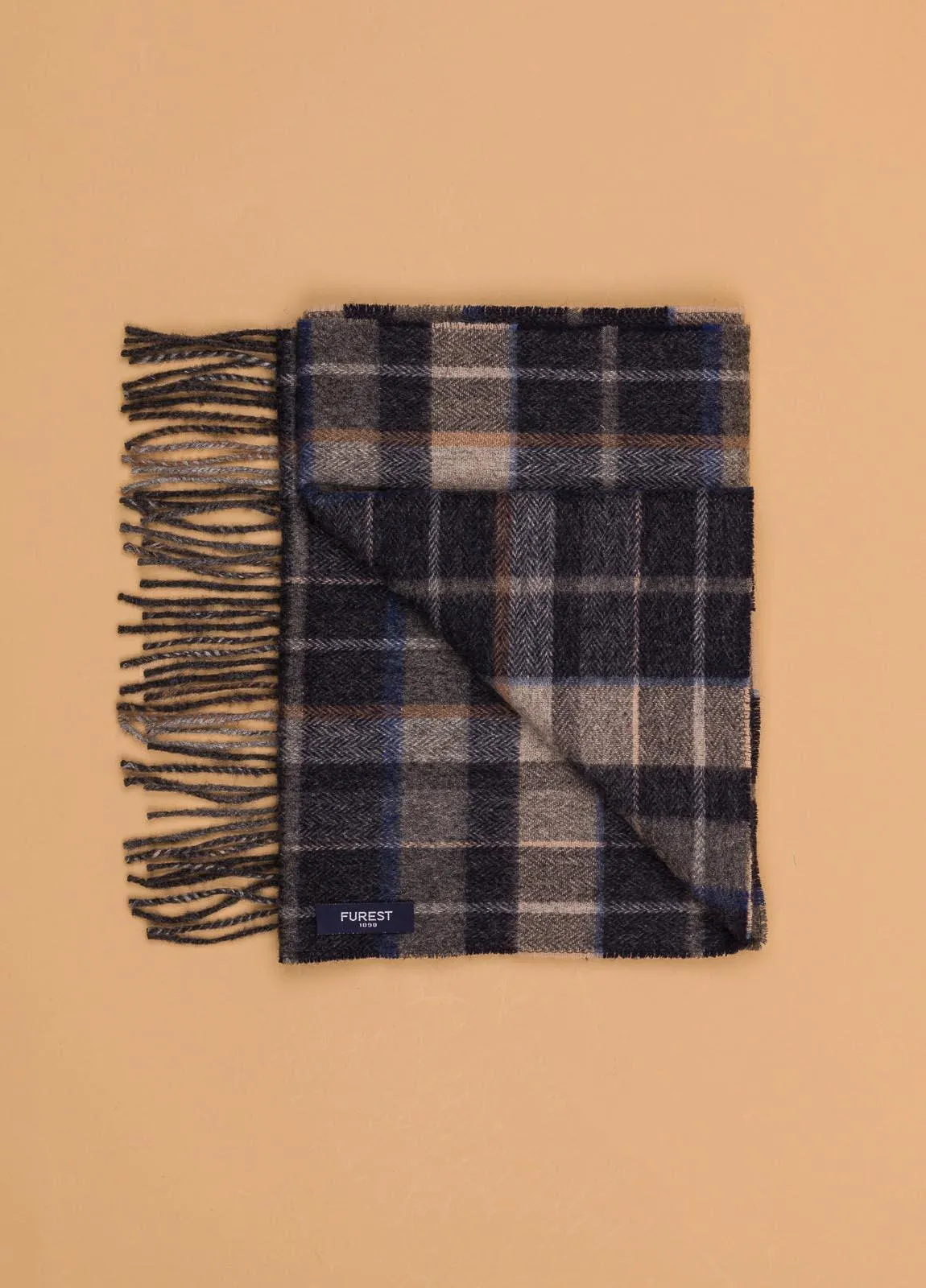 Bufanda FUREST COLECCIÓN lana cuadros marino y marrón