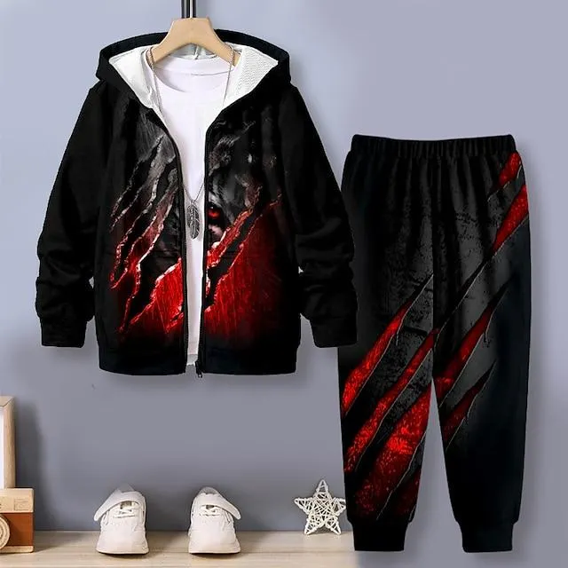 Jongens 3D Tijger Hoodie & shorts Set Lange mouw 3d printen Herfst Winter Actief Modieus Stoer Polyester Kinderen 3-12 jaar Buiten Straat Vakantie Normale pasvorm