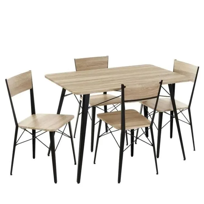 Conjunto de mesa y 4 sillas en metal y MDF 800298