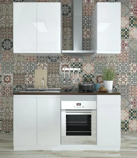 Cocina en kit Tokyo blanco brillo 180 cm con 2 módulos altos + 3 módulos bajos