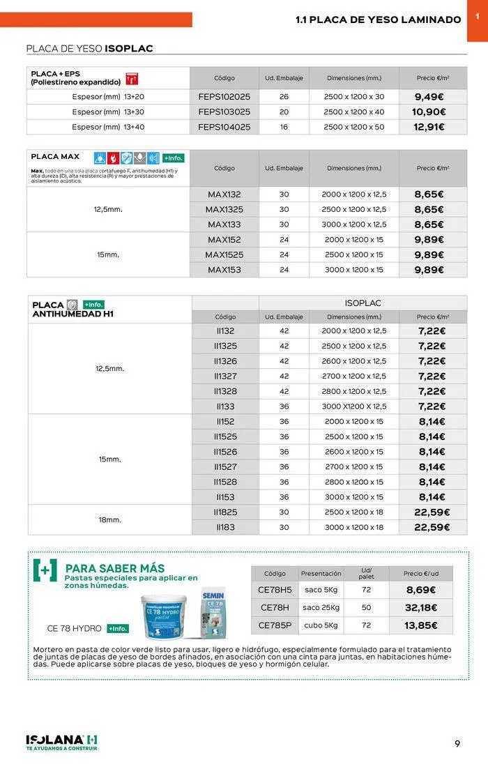 Catálogo de PLACA DE YESO LAMINADO – TARIFA ISOLANA 2024 18 de septiembre al 30 de septiembre 2024 - Página 4