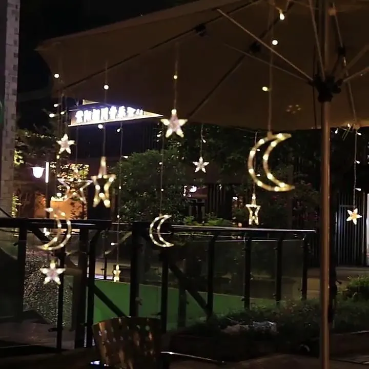 Ramadán eid luces al aire libre solar led cadena luz cortina luz impermeable 3,5 m decoración de hadas estrella atmósfera iluminación para boda jardín patio decoración lámpara colorida con control
