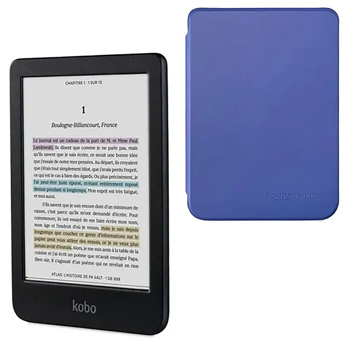 Kobo Clara Color Negro + Funda Básica Azul