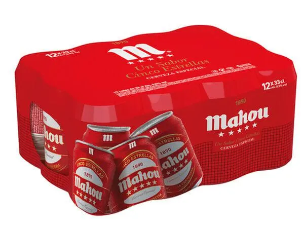 Cerveza rubia especial Mahou 5 Estrellas pack 12 latas 33cl