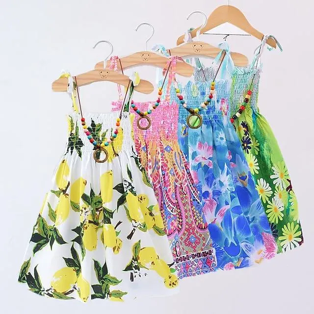 Niños Chica Vestido Floral Animal Caricatura Sin Mangas Casual Activo Diario Algodón Hasta la Rodilla Vestido de flores Vestido de verano Verano Primavera 4 años + 8601 Barra arcoíris 8602 naranja