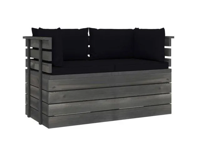 Vidaxl sofá de palets de jardín 2 plazas y cojines madera maciza pino