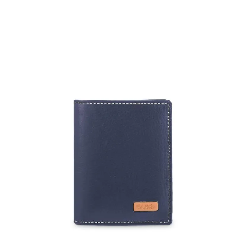 Cartera tarjetero con monedero exterior hombre en piel vacuno color azul - Mate