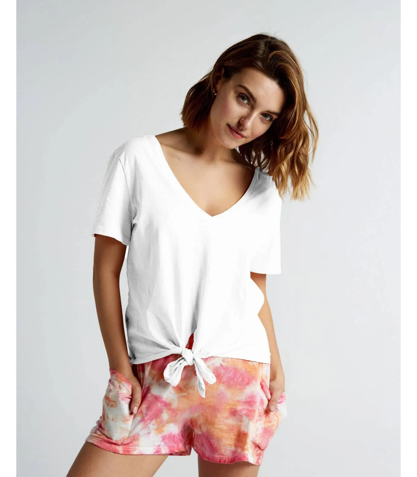 Camiseta de manga corta con nudo color blanco