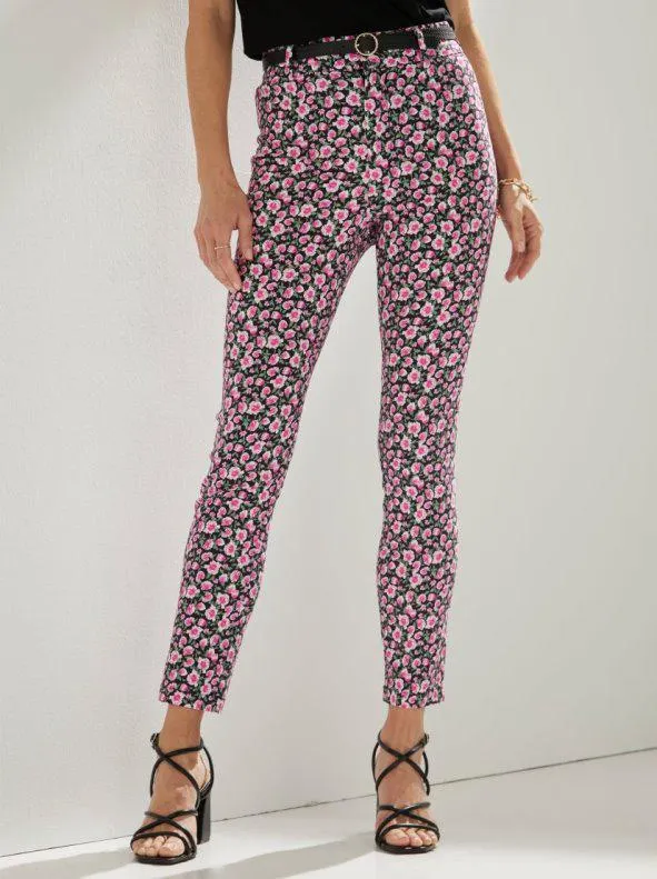 Pantalón elástico flores de tiro alto