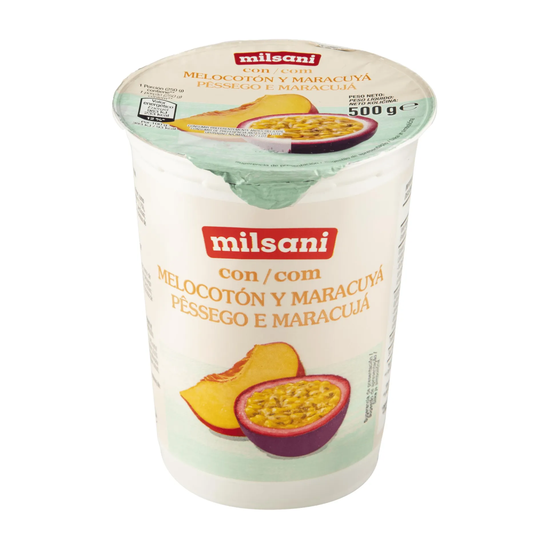 Yogur con melocotón y maracuyá