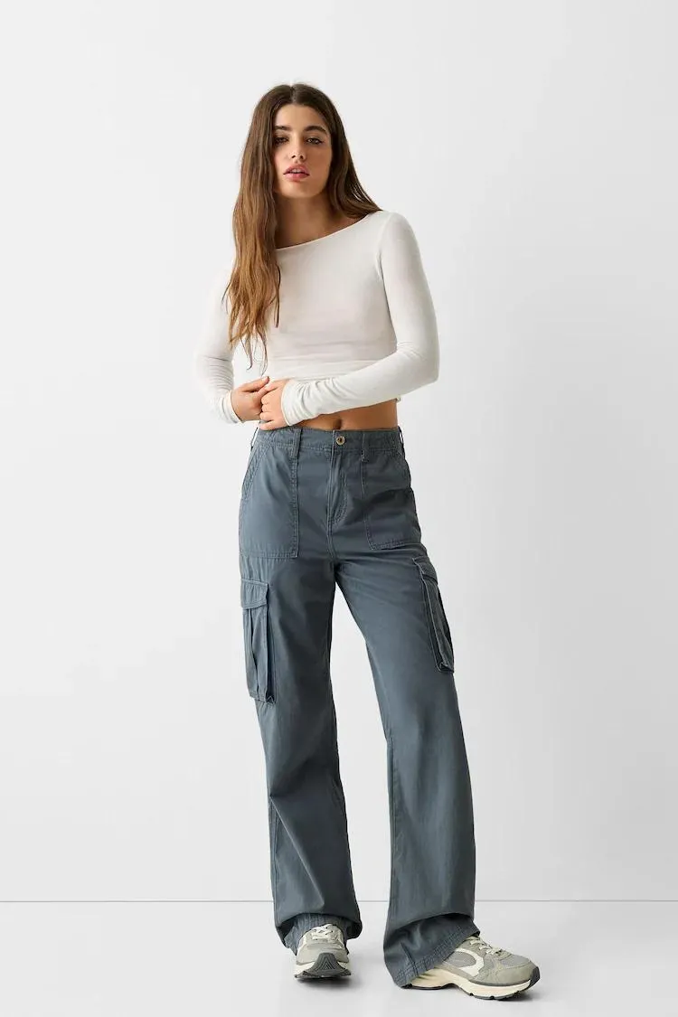 Adjustable straight cargo trousers