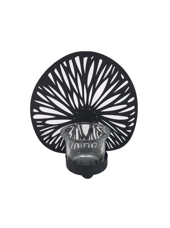 Portavelas de cristal con decoración de metal negro